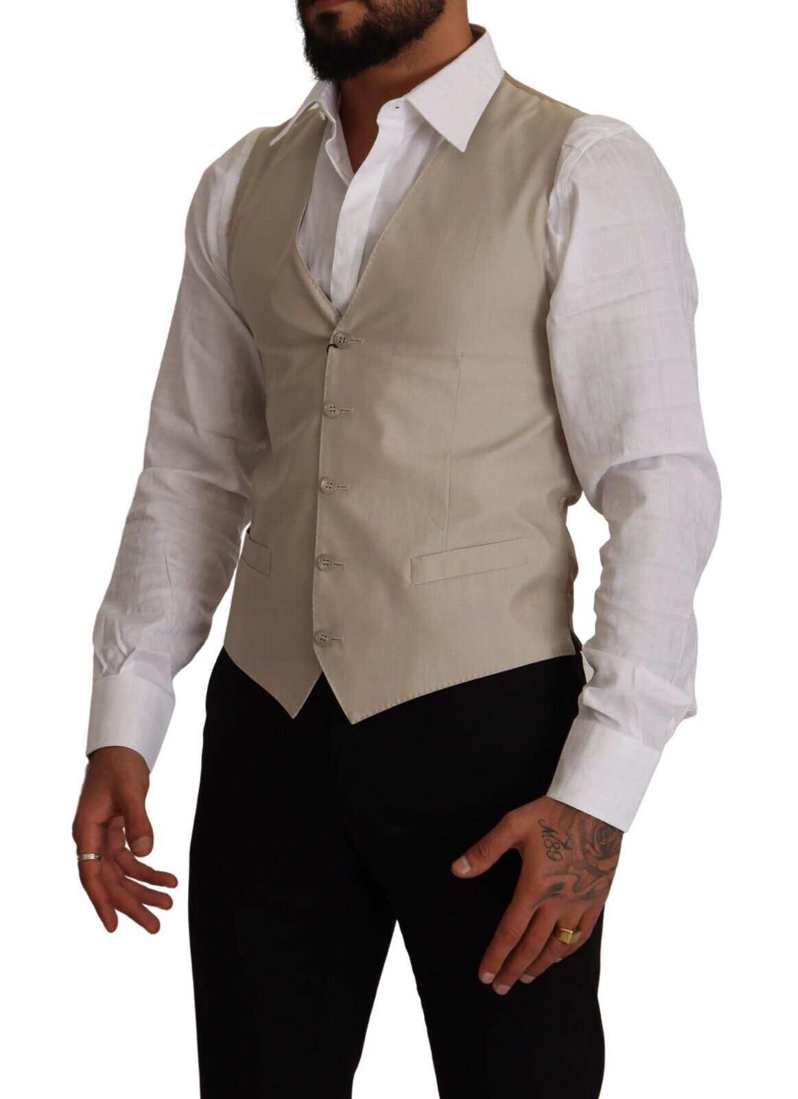 Gilet sans manches en coton et soie beige, coupe ajustée, Dolce & Gabbana