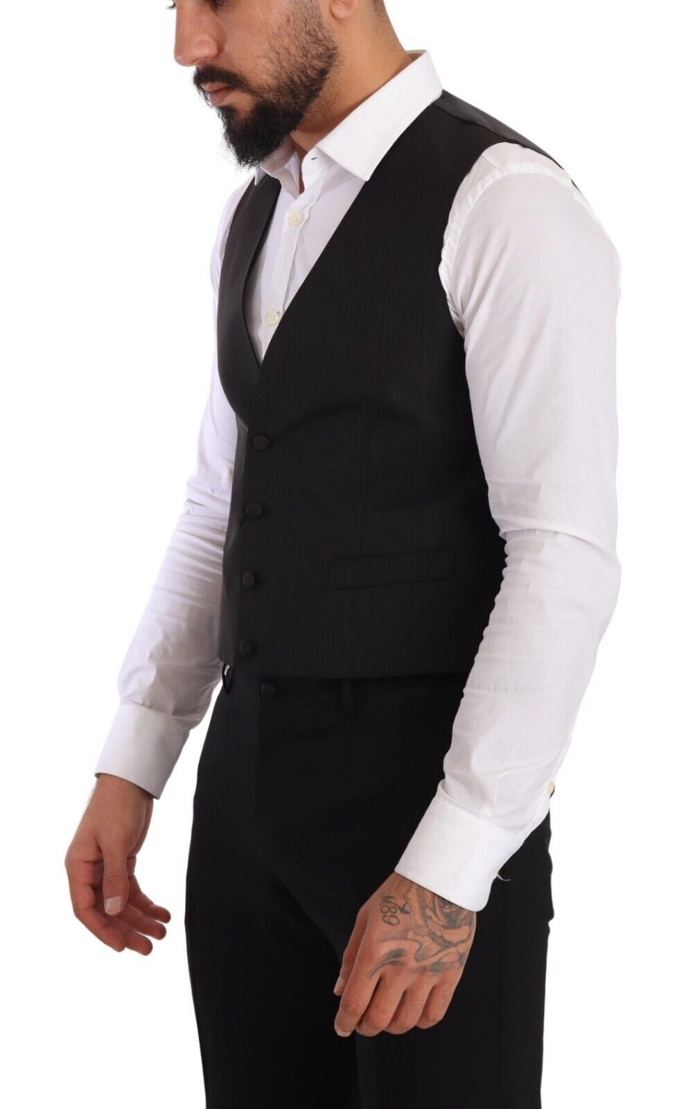 Gilet formel en soie grise, coupe ajustée, Dolce & Gabbana