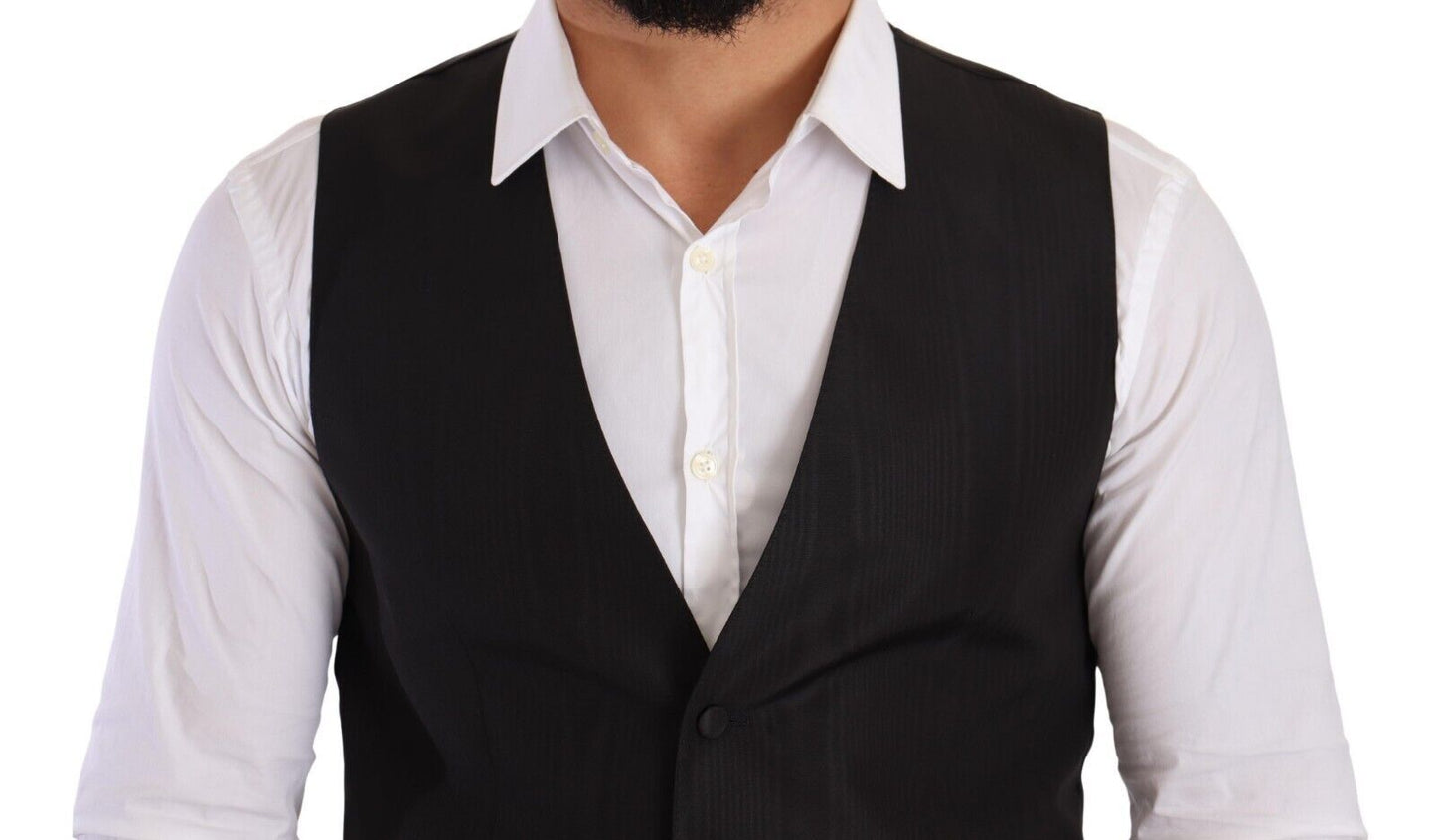 Gilet formel en soie grise, coupe ajustée, Dolce & Gabbana