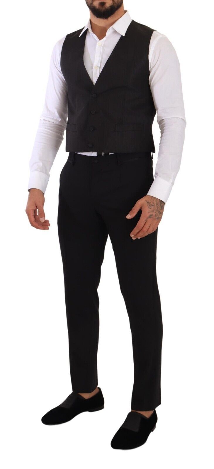 Gilet formel en soie grise, coupe ajustée, Dolce & Gabbana