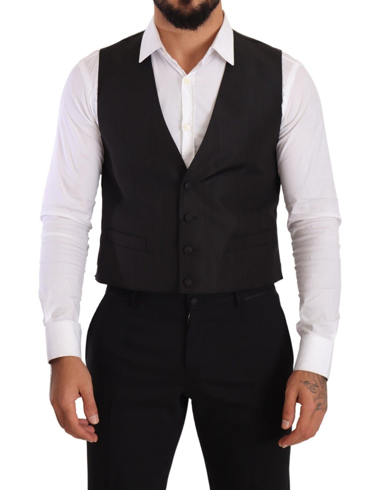 Gilet formel en soie grise, coupe ajustée, Dolce & Gabbana