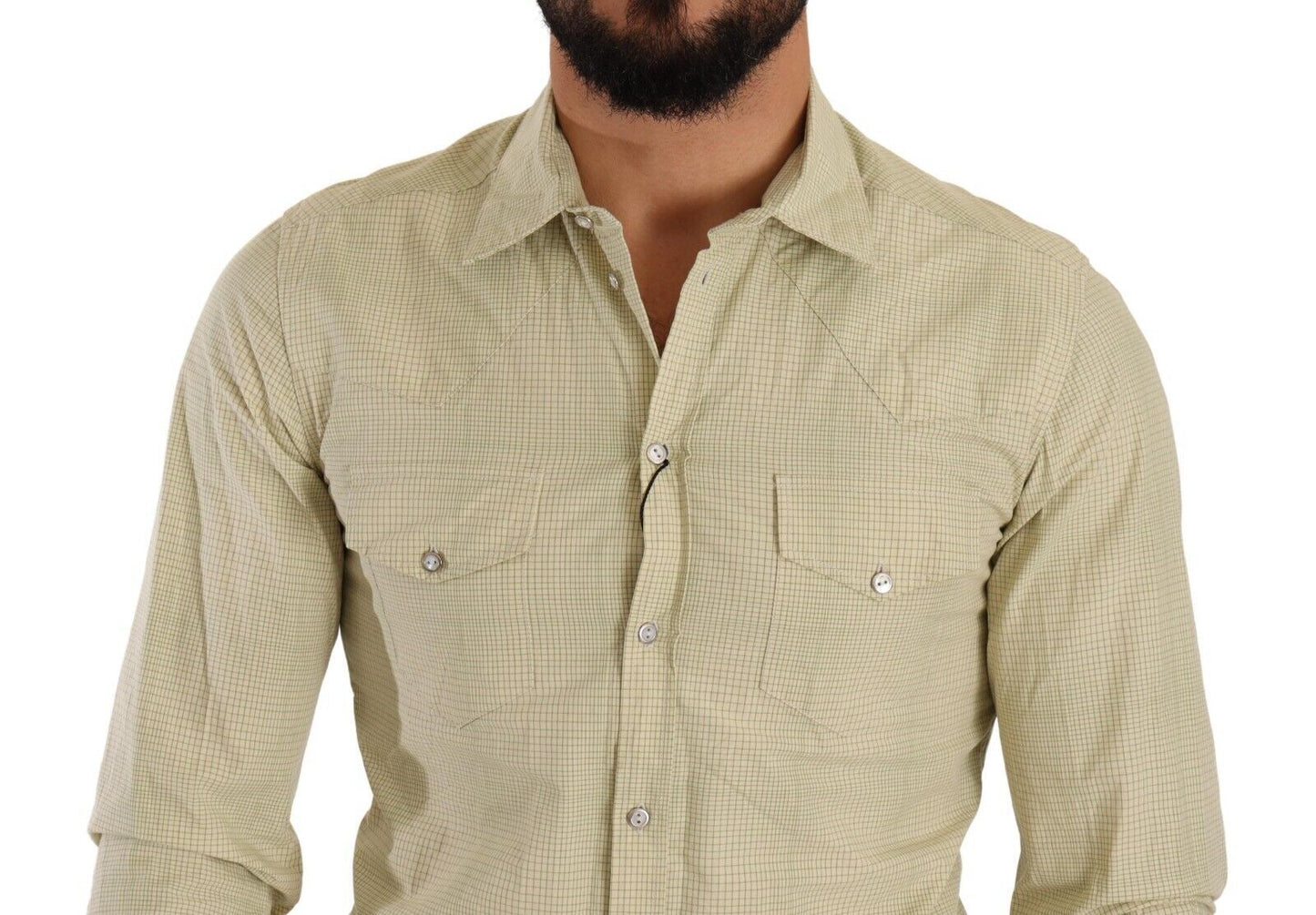 Chemise décontractée à manches courtes en coton SICILIA jaune de Dolce & Gabbana, coupe slim.