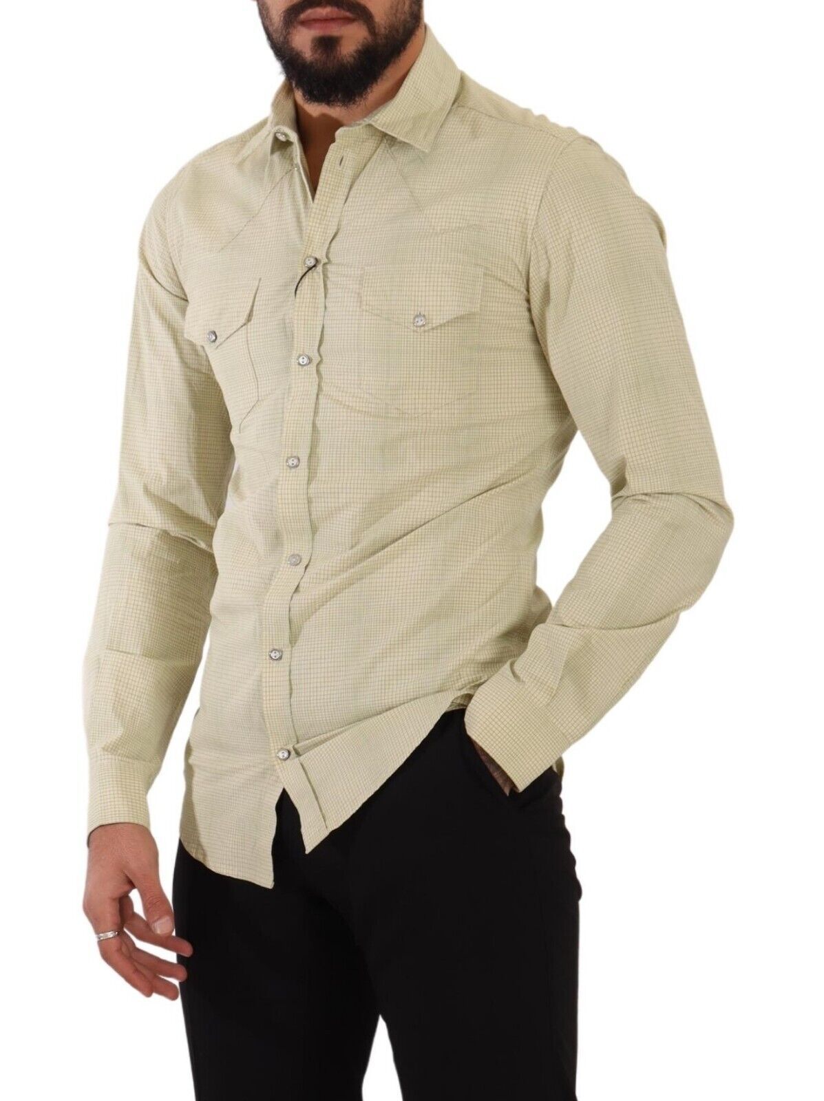 Chemise décontractée à manches courtes en coton SICILIA jaune de Dolce & Gabbana, coupe slim.