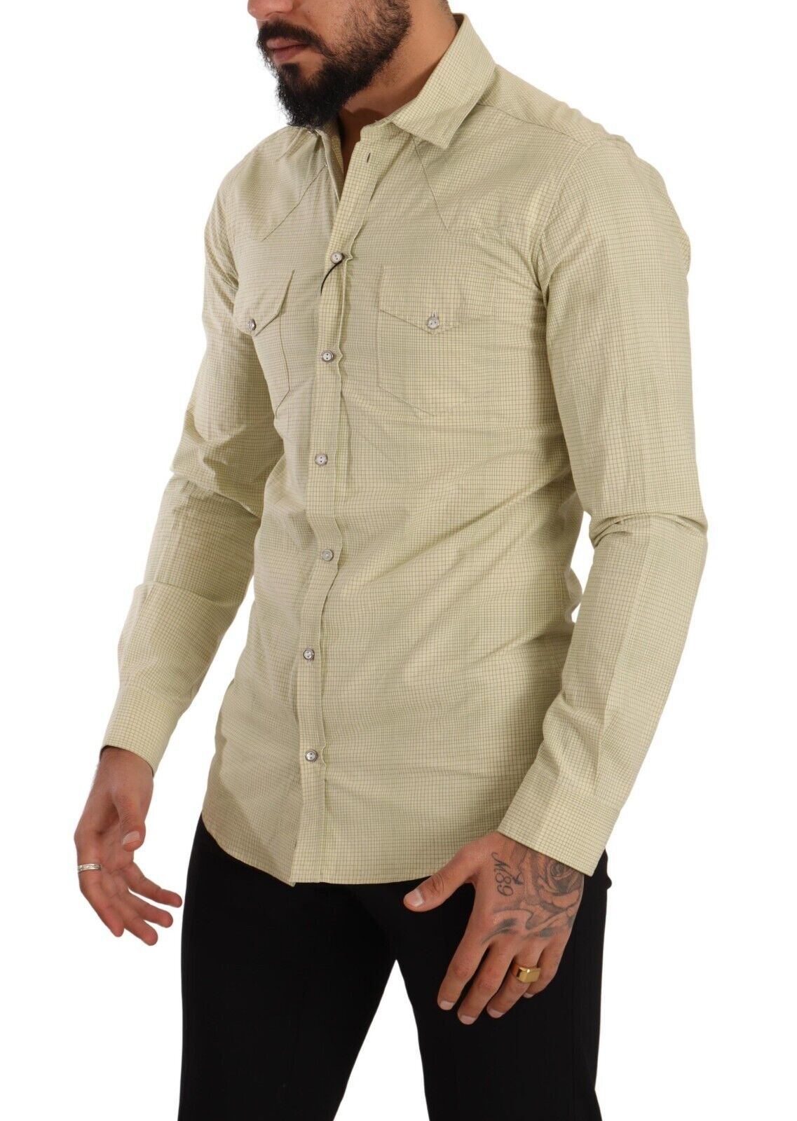 Chemise décontractée à manches courtes en coton SICILIA jaune de Dolce & Gabbana, coupe slim.