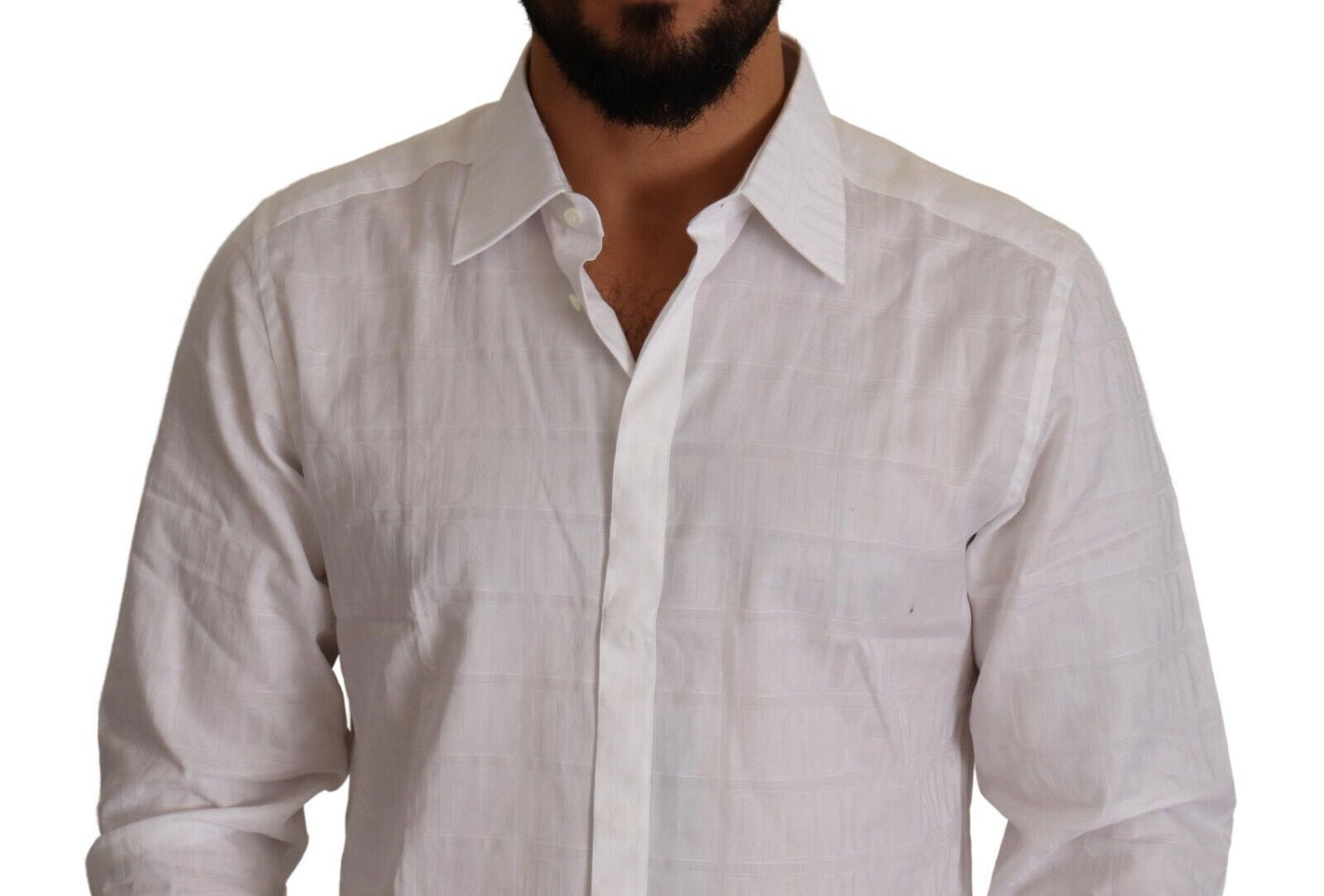 Chemise habillée blanche en coton, coupe slim, ornée de détails dorés, Dolce & Gabbana.