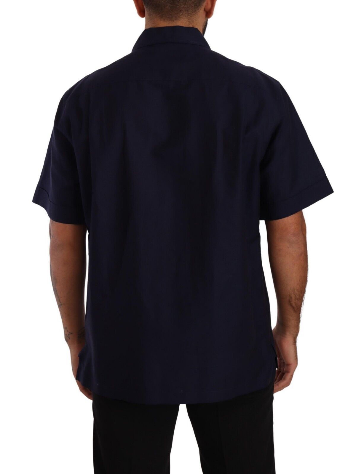 Chemise à manches courtes, col boutonné, bleu marine de Dolce & Gabbana