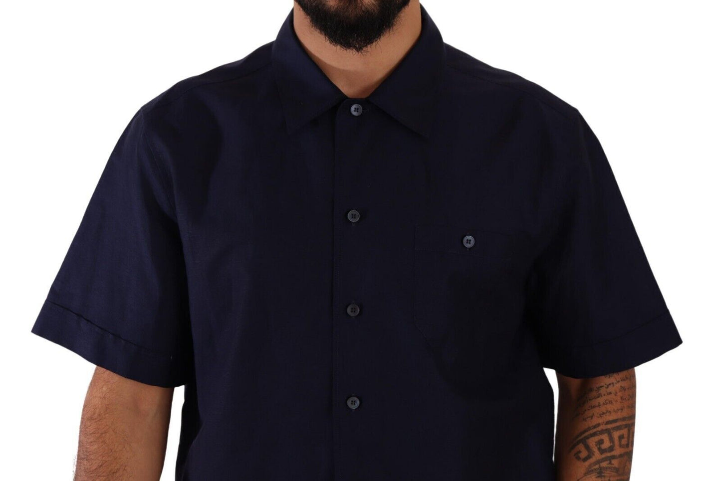 Chemise à manches courtes, col boutonné, bleu marine de Dolce & Gabbana