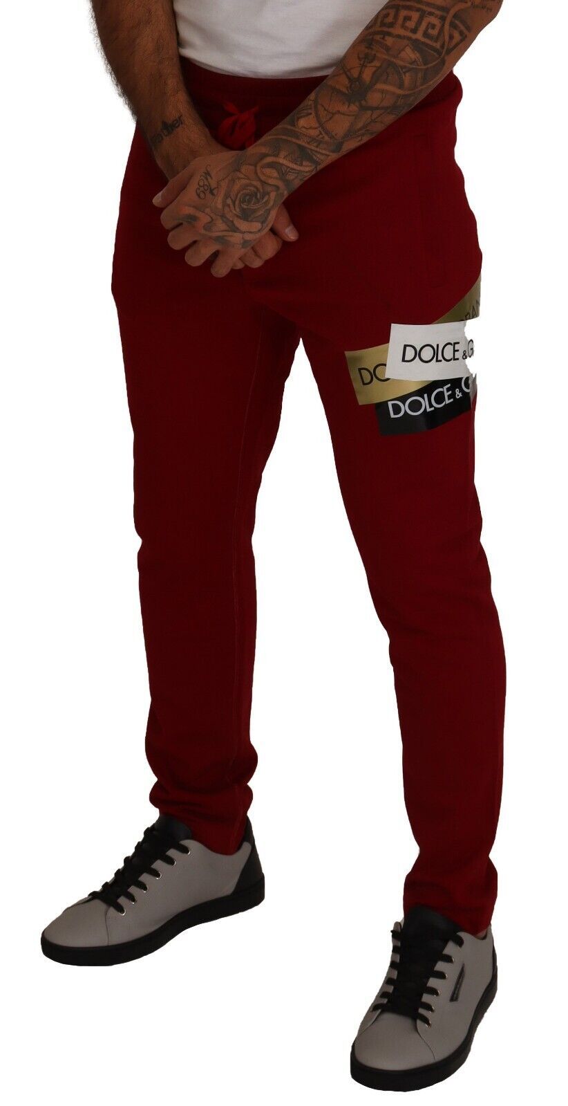 Pantalon de jogging en coton rouge avec patch logo Dolce & Gabbana
