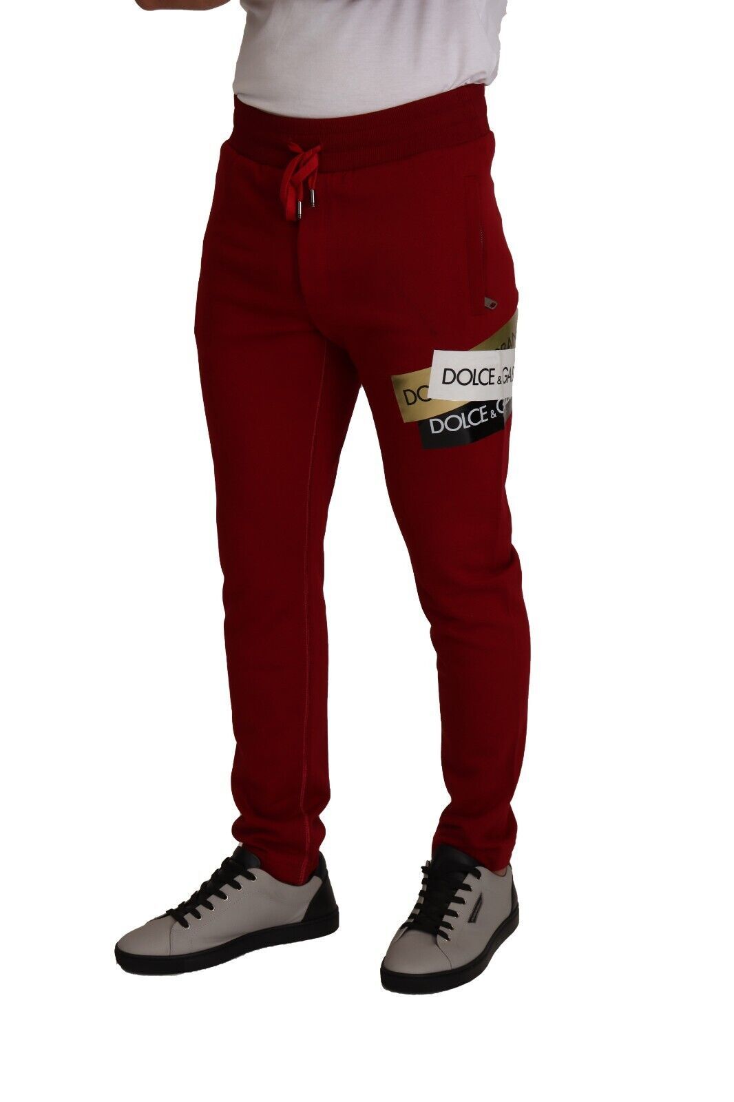 Pantalon de jogging en coton rouge avec patch logo Dolce & Gabbana