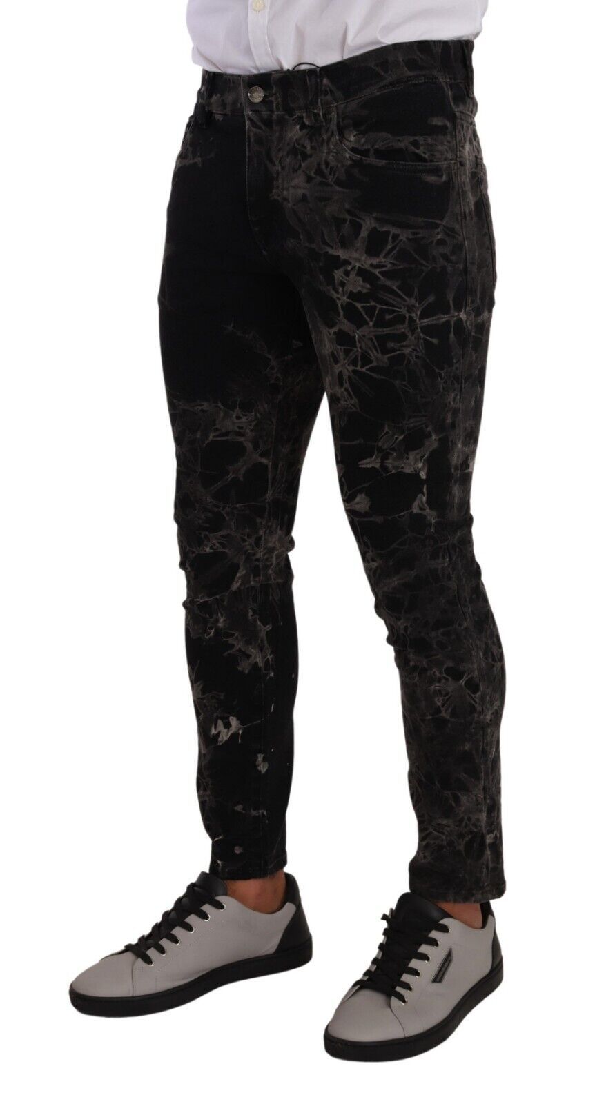 Jeans slim à coupe ajustée à motifs noirs de Dolce & Gabbana