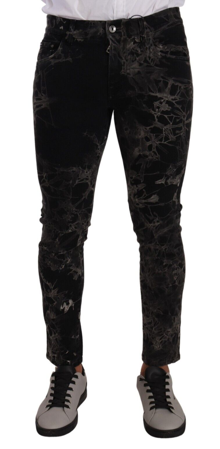 Jeans slim à coupe ajustée à motifs noirs de Dolce & Gabbana