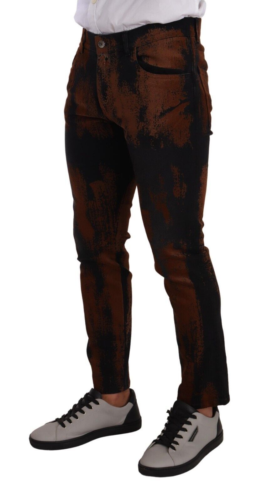 Jeans skinny en coton à effet tie-dye noir et marron de Dolce & Gabbana