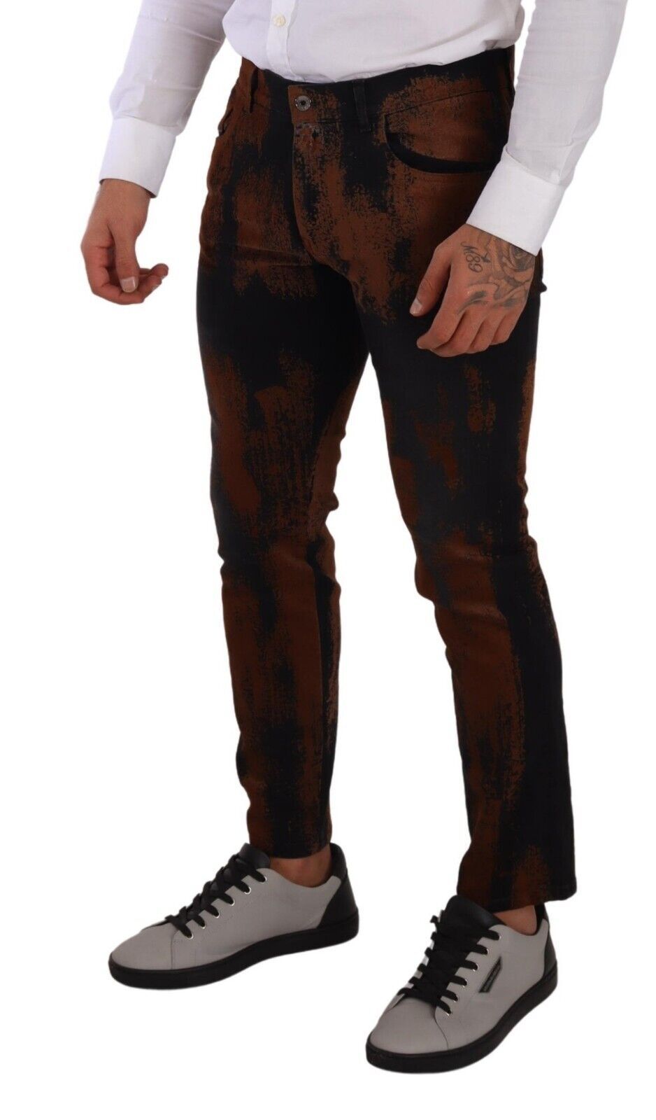 Jeans skinny en coton à effet tie-dye noir et marron de Dolce & Gabbana