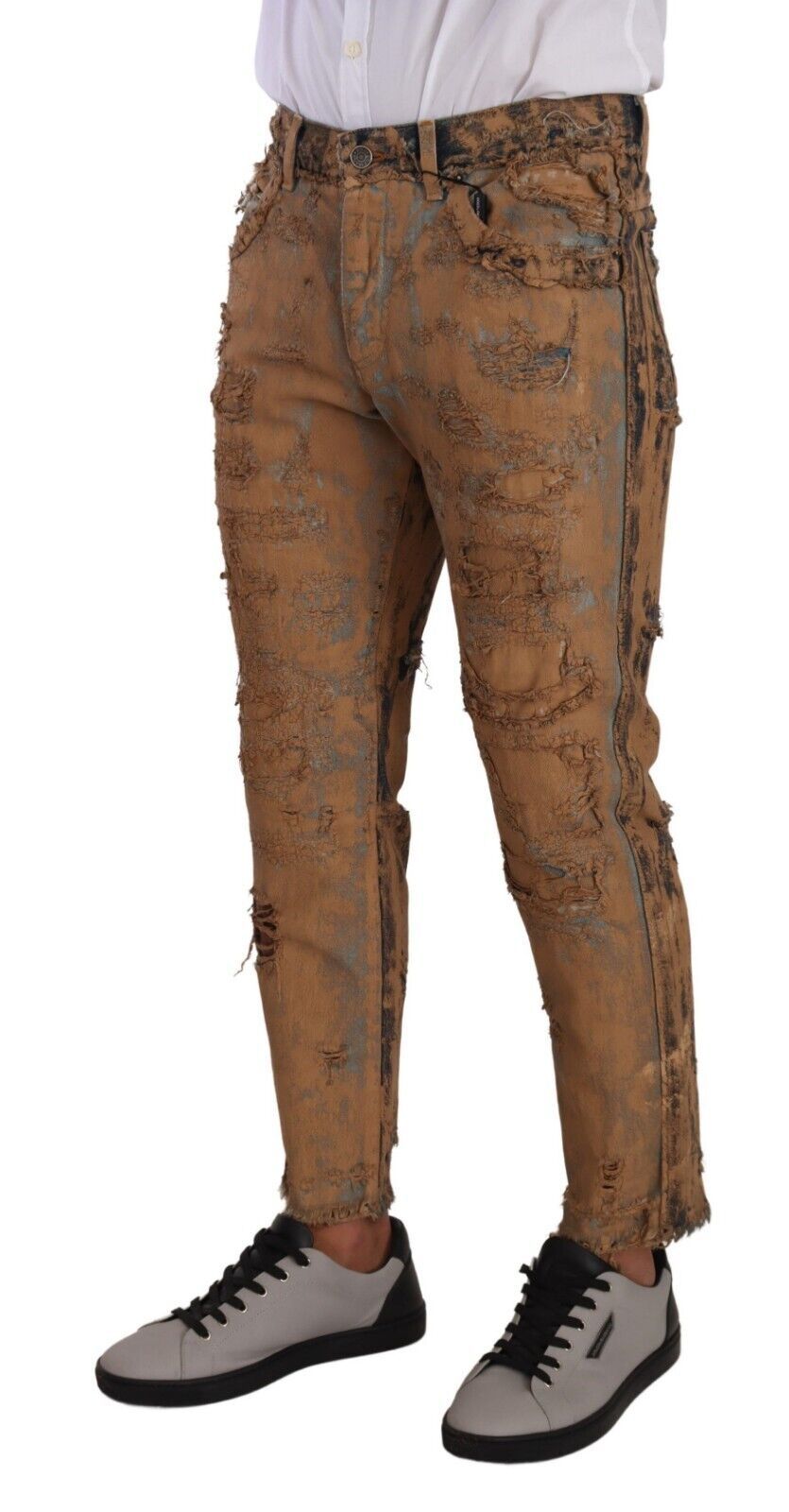 Jeans en coton délavé brun à coupe droite de Dolce & Gabbana
