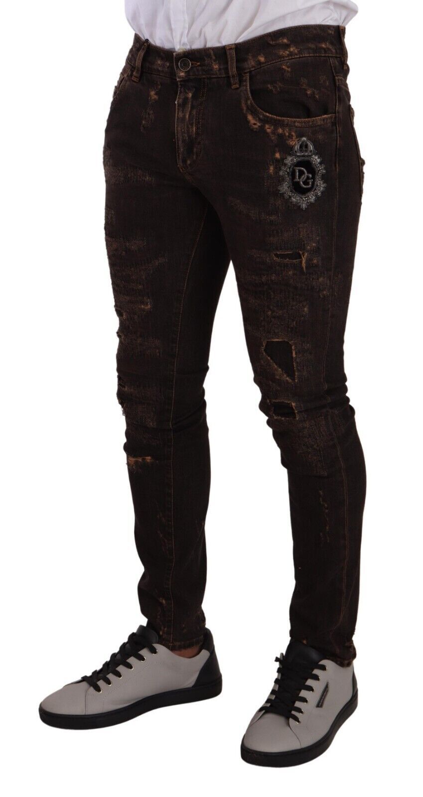 Jeans skinny slim en jean délavé brun de Dolce & Gabbana