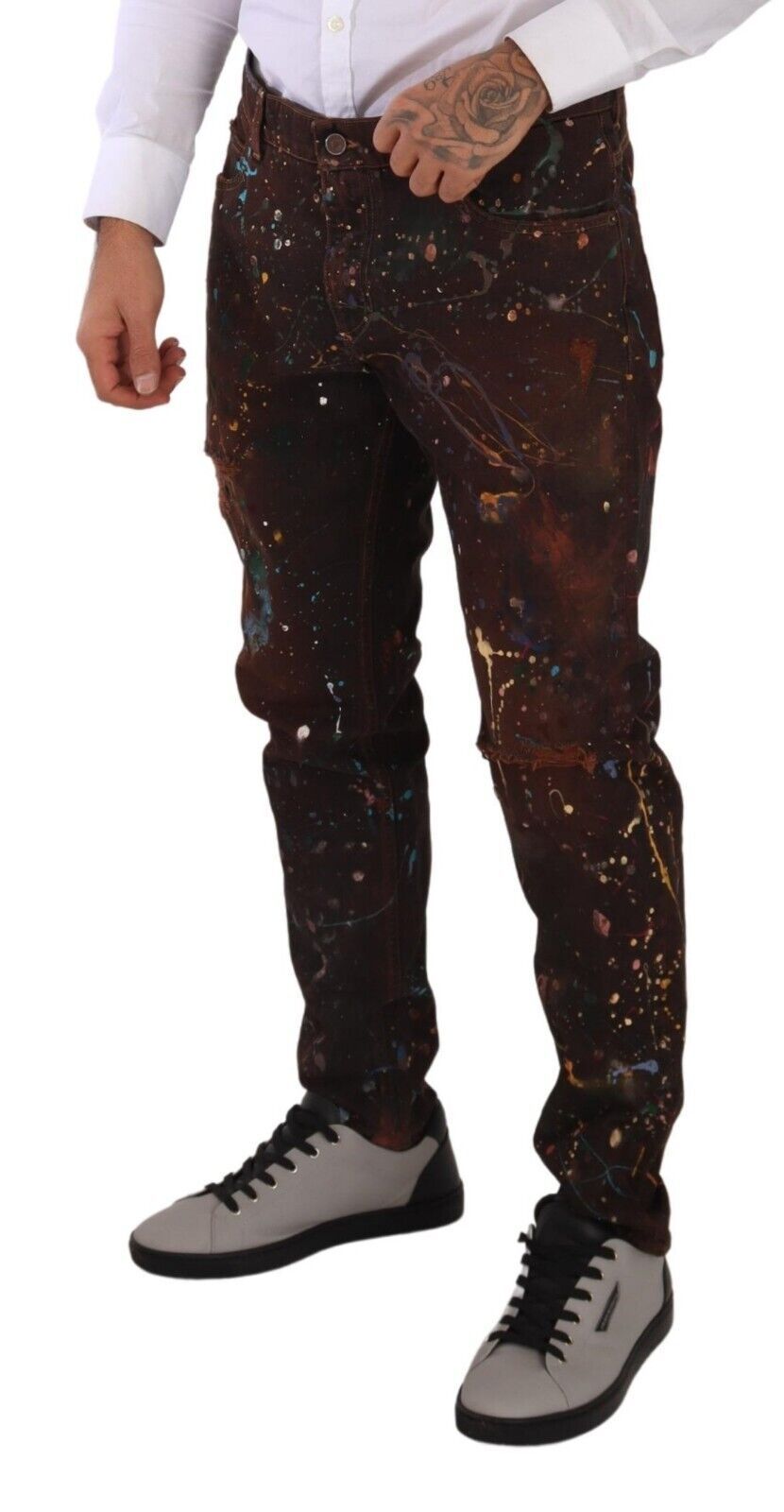 Jeans en coton regular à taches marrons de Dolce & Gabbana