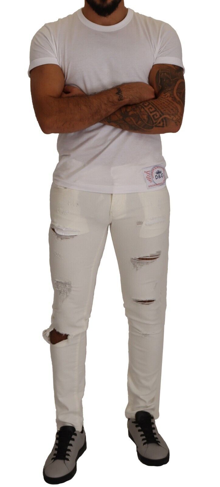 Jean en coton skinny blanc délavé pour homme Dolce & Gabbana