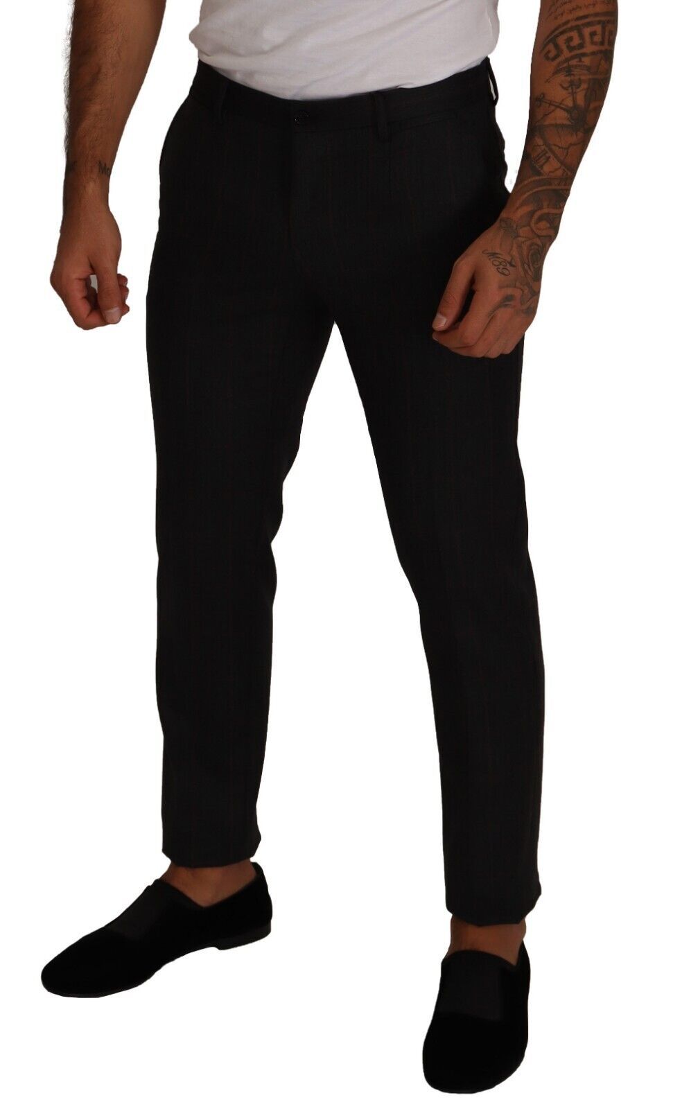 Pantalon-tailleur habillé en laine à carreaux gris de Dolce & Gabbana