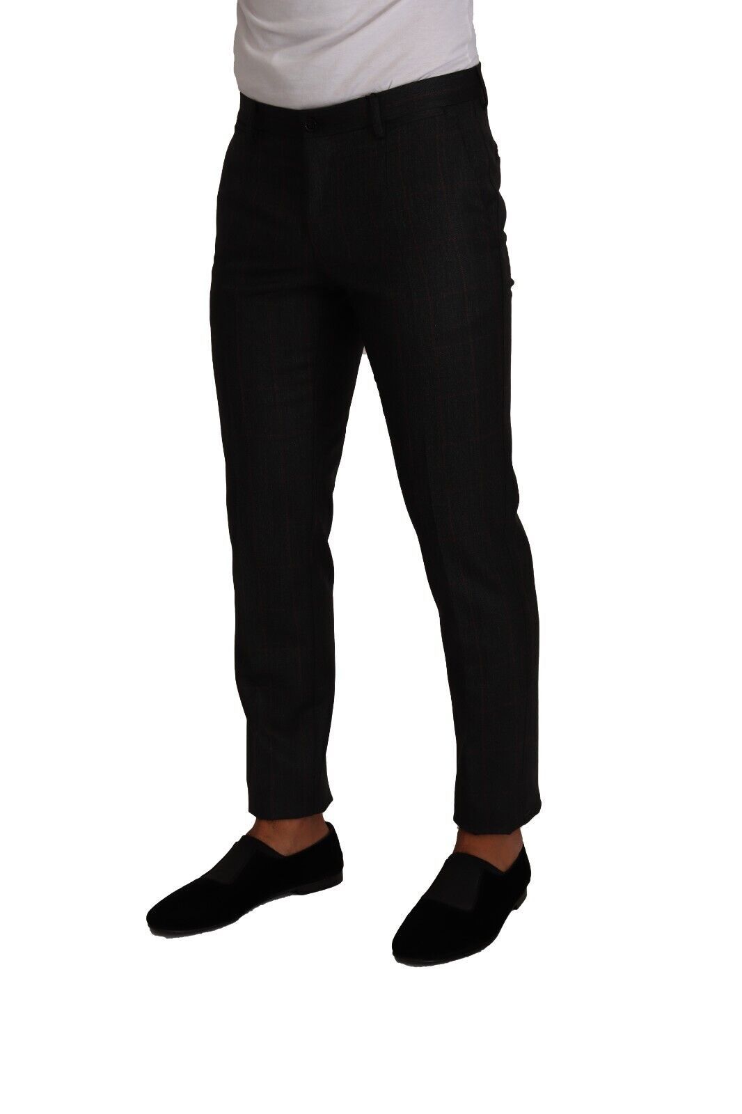 Pantalon-tailleur habillé en laine à carreaux gris de Dolce & Gabbana