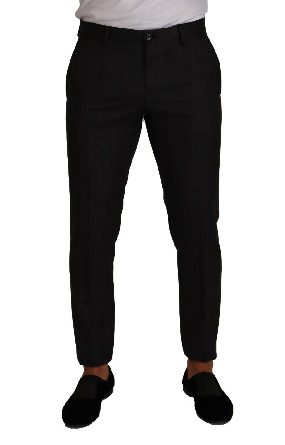 Pantalon-tailleur habillé en laine à carreaux gris de Dolce & Gabbana