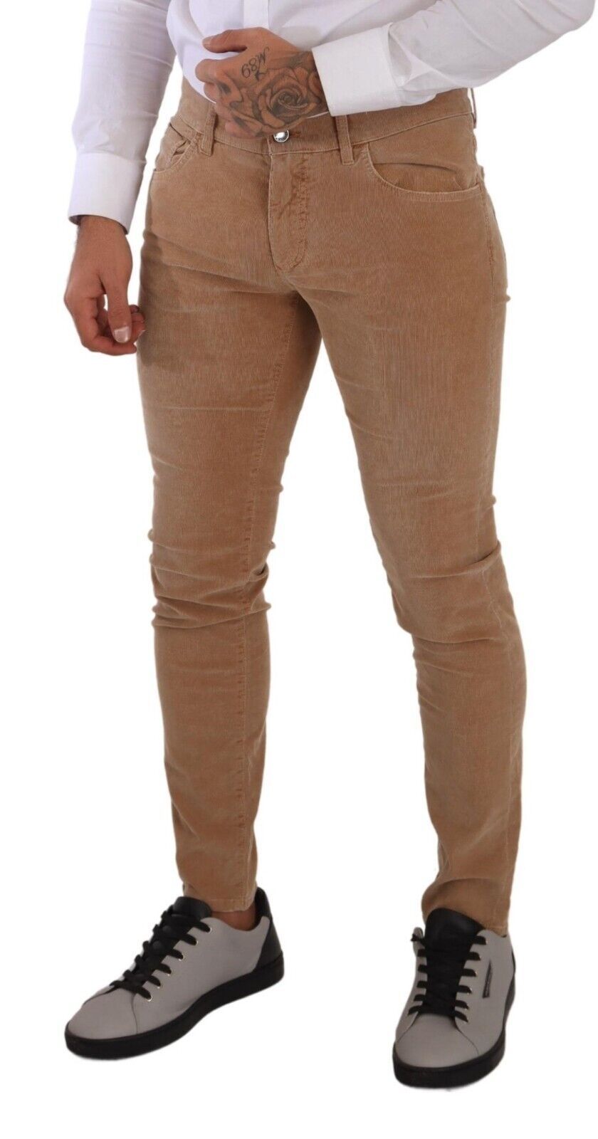 Jeans slim à coupe ajustée en coton cordouroy brun de Dolce & Gabbana