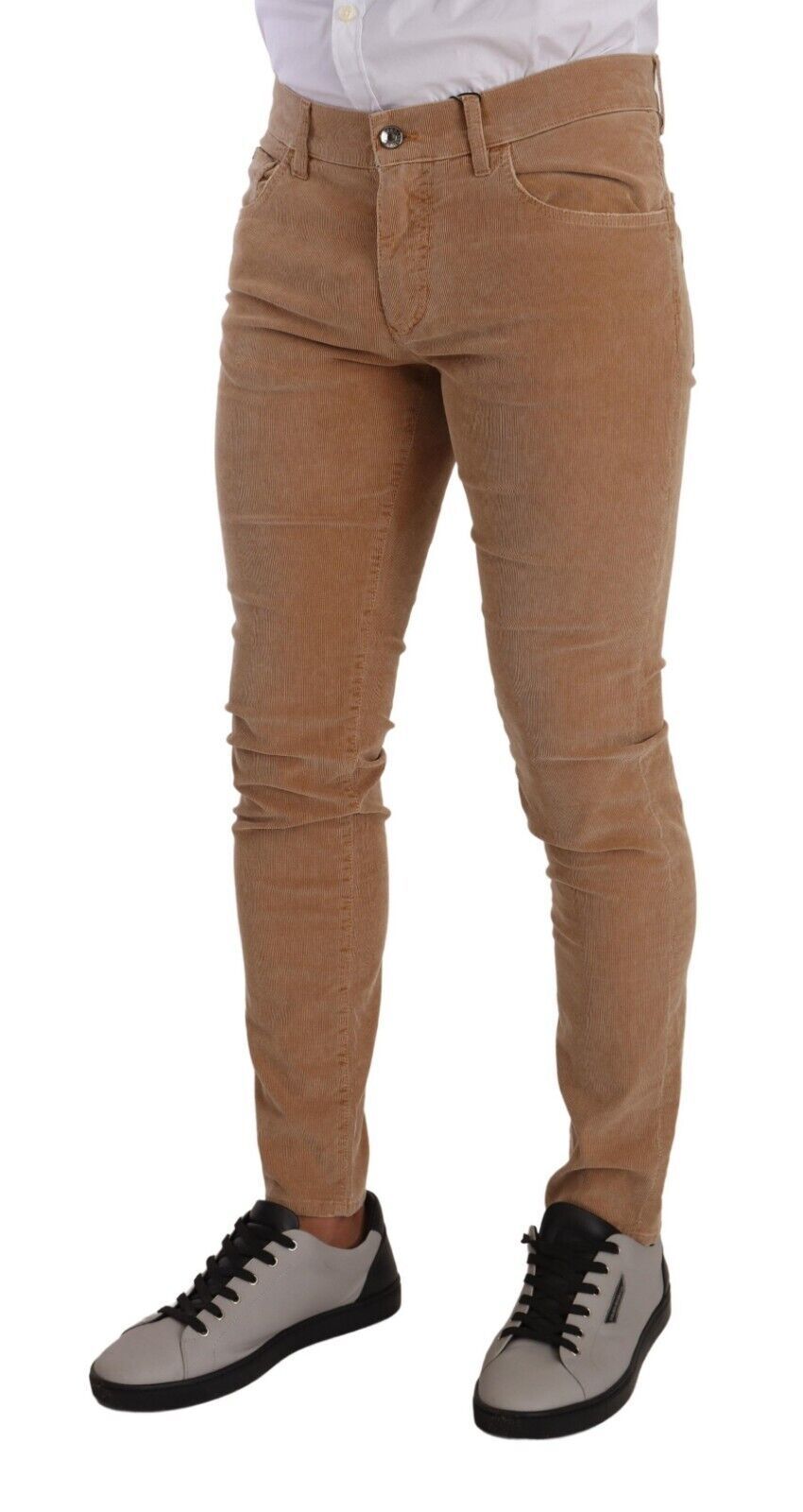 Jeans slim à coupe ajustée en coton cordouroy brun de Dolce & Gabbana