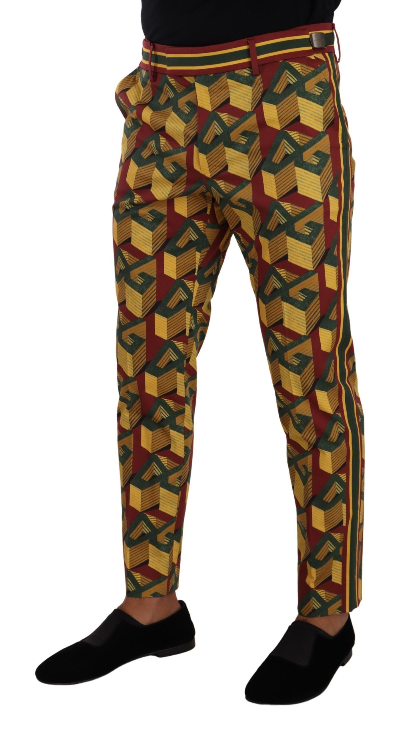 Pantalon tailleur fuselé en coton à logo multicolore Dolce & Gabbana