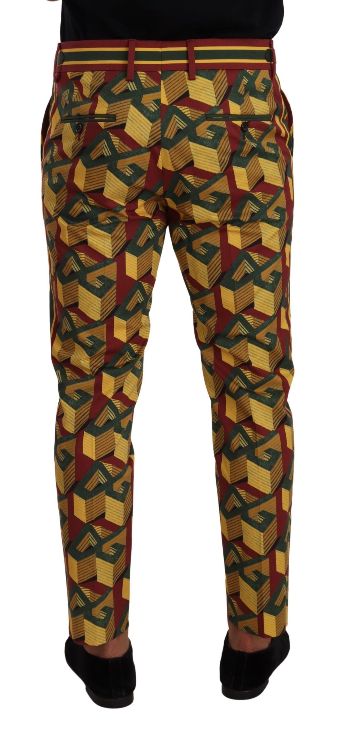 Pantalon tailleur fuselé en coton à logo multicolore Dolce & Gabbana