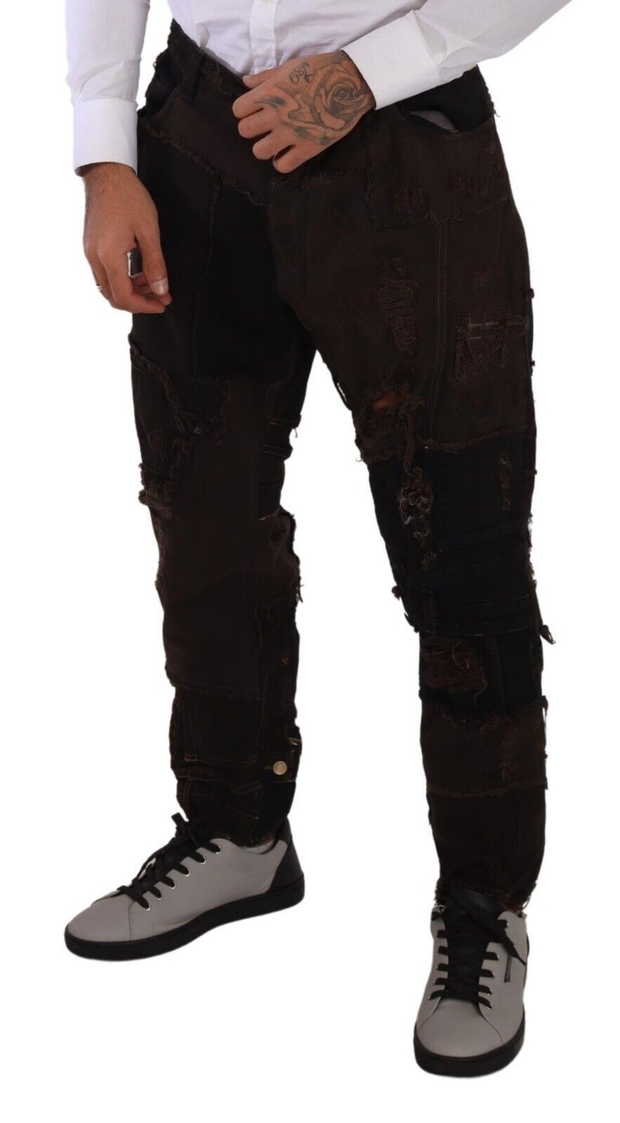 Jeans en coton brun délavé à coupe droite de Dolce & Gabbana