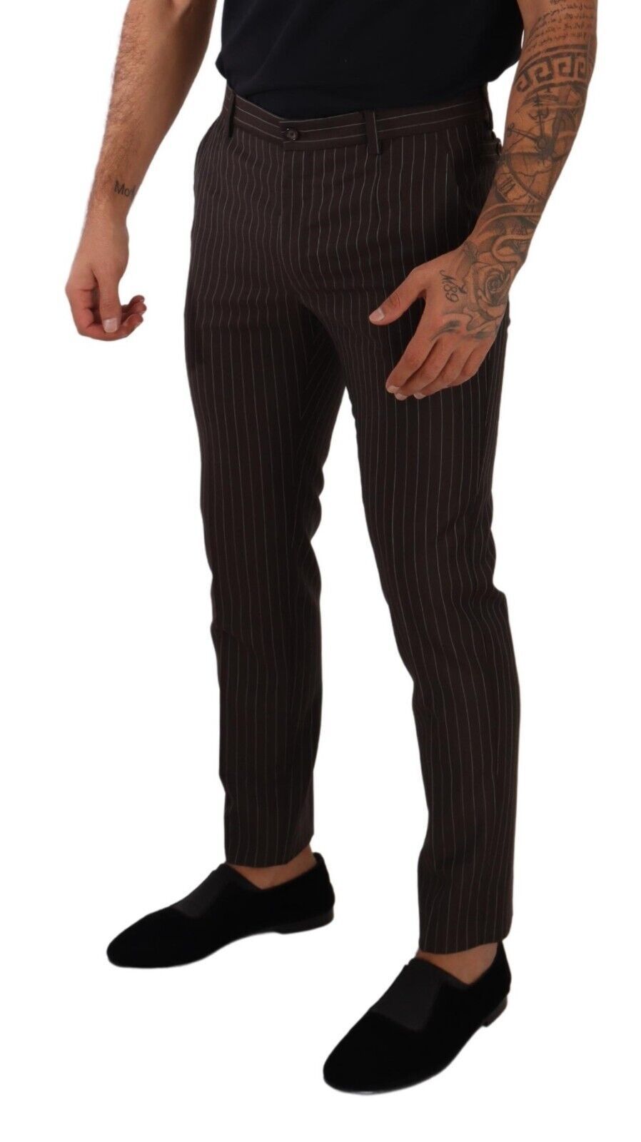 Pantalon-tailleur habillé en laine rayée marron de Dolce & Gabbana
