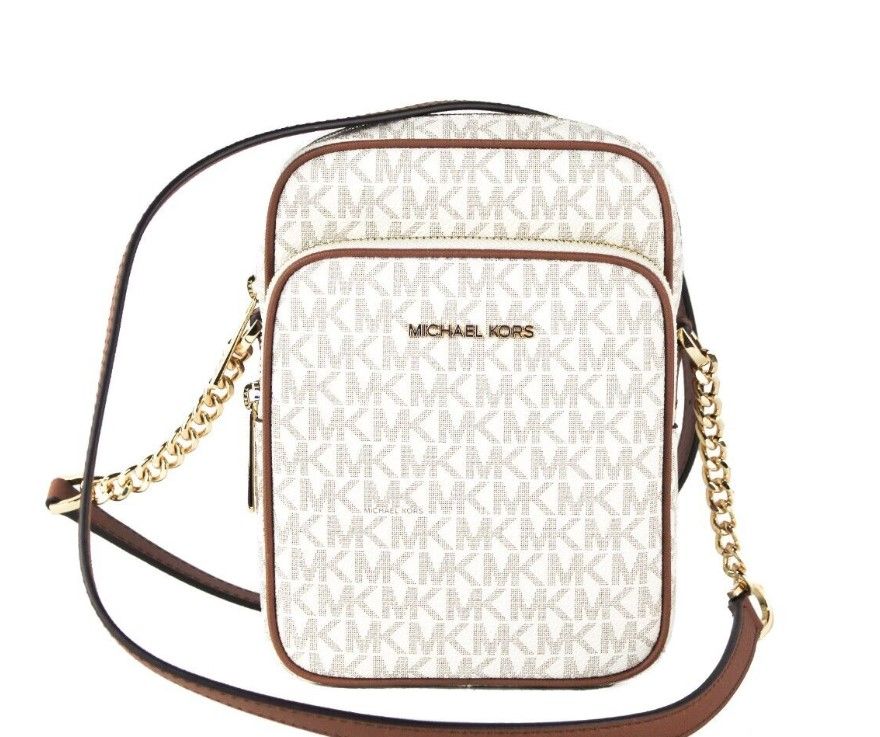 Michael Kors Jet Set Medium Vanilla PVC North South Chain Crossbody Handtas
