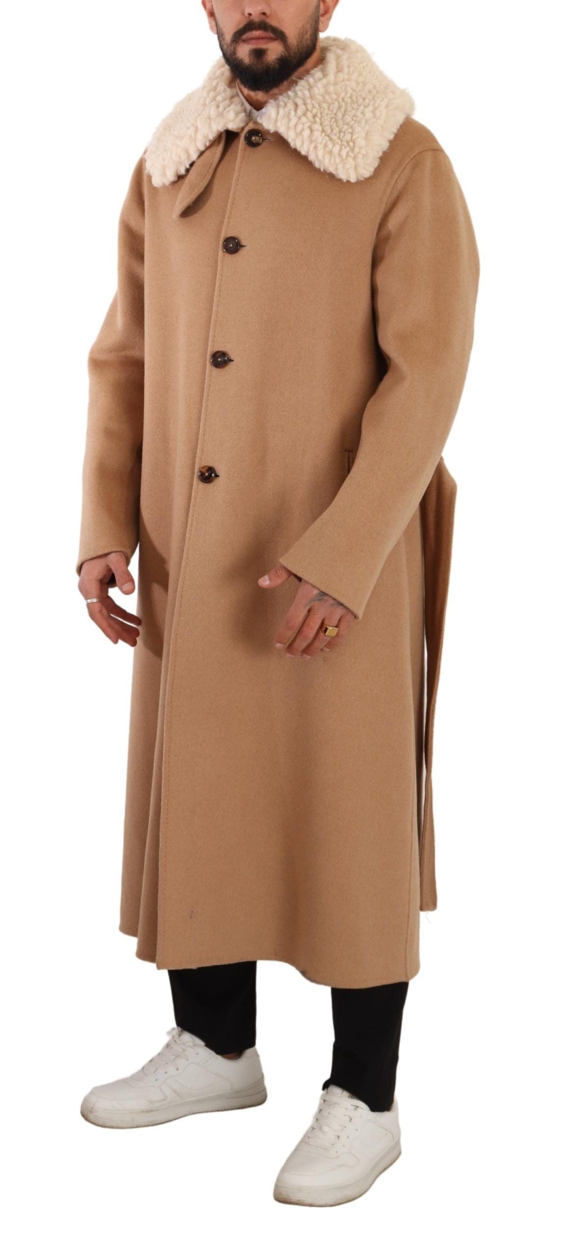 Dolce & Gabbana Veste-manteau en peau de chameau beige, cachemire et peau de mouton retournée
