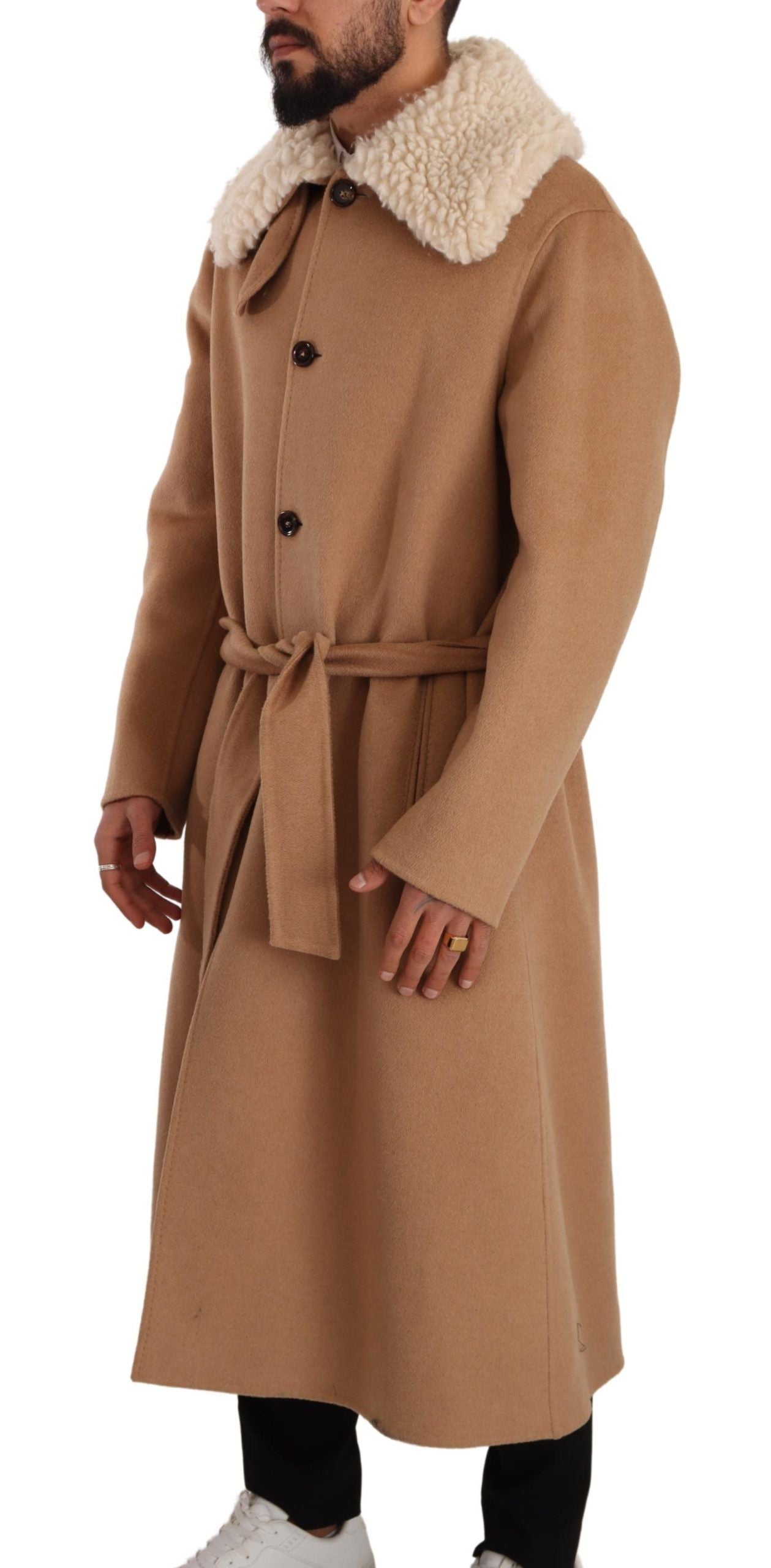 Dolce & Gabbana Veste-manteau en peau de chameau beige, cachemire et peau de mouton retournée
