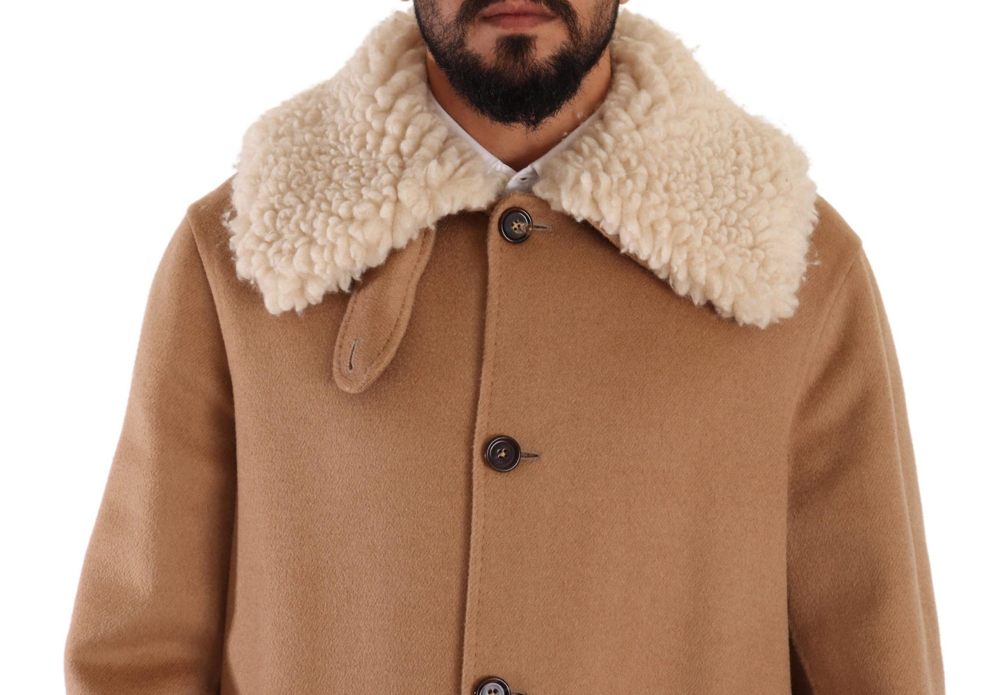 Dolce & Gabbana Veste-manteau en peau de chameau beige, cachemire et peau de mouton retournée