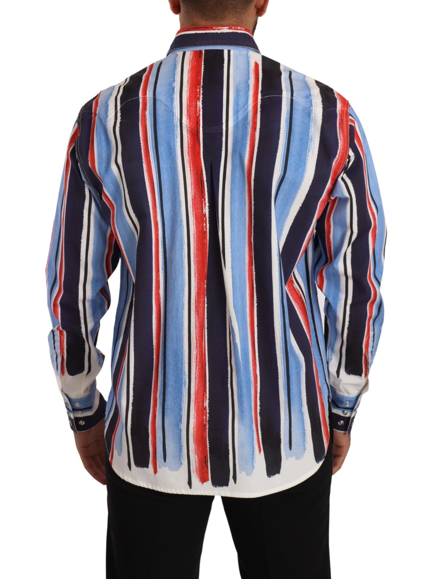 Chemise en coton à manches longues rayée rouge Dolce & Gabbana, bleu.