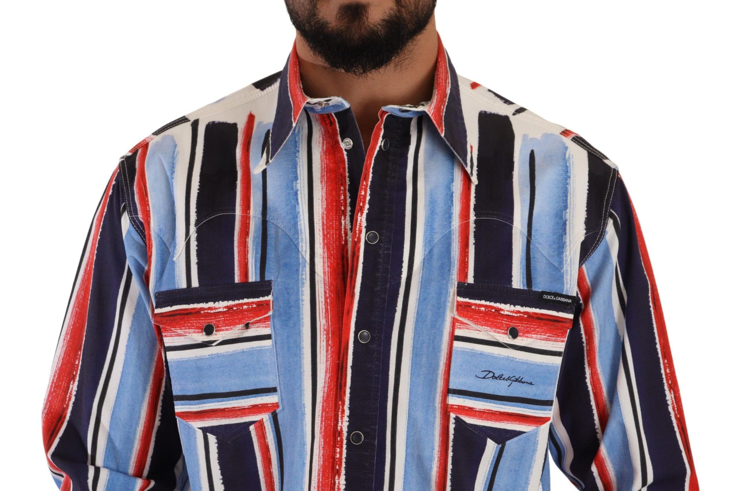 Chemise en coton à manches longues rayée rouge Dolce & Gabbana, bleu.