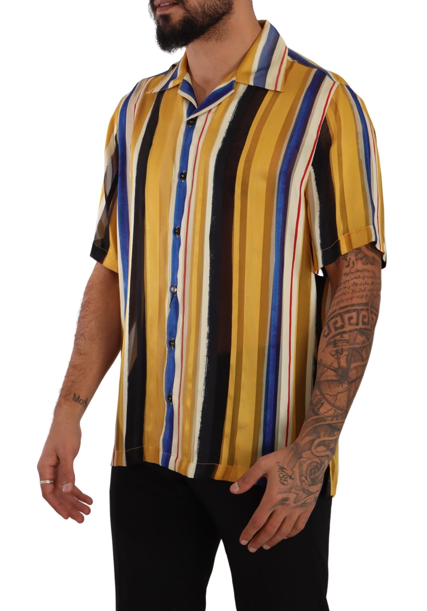 Chemise en soie à manches courtes rayée jaune de Dolce & Gabbana