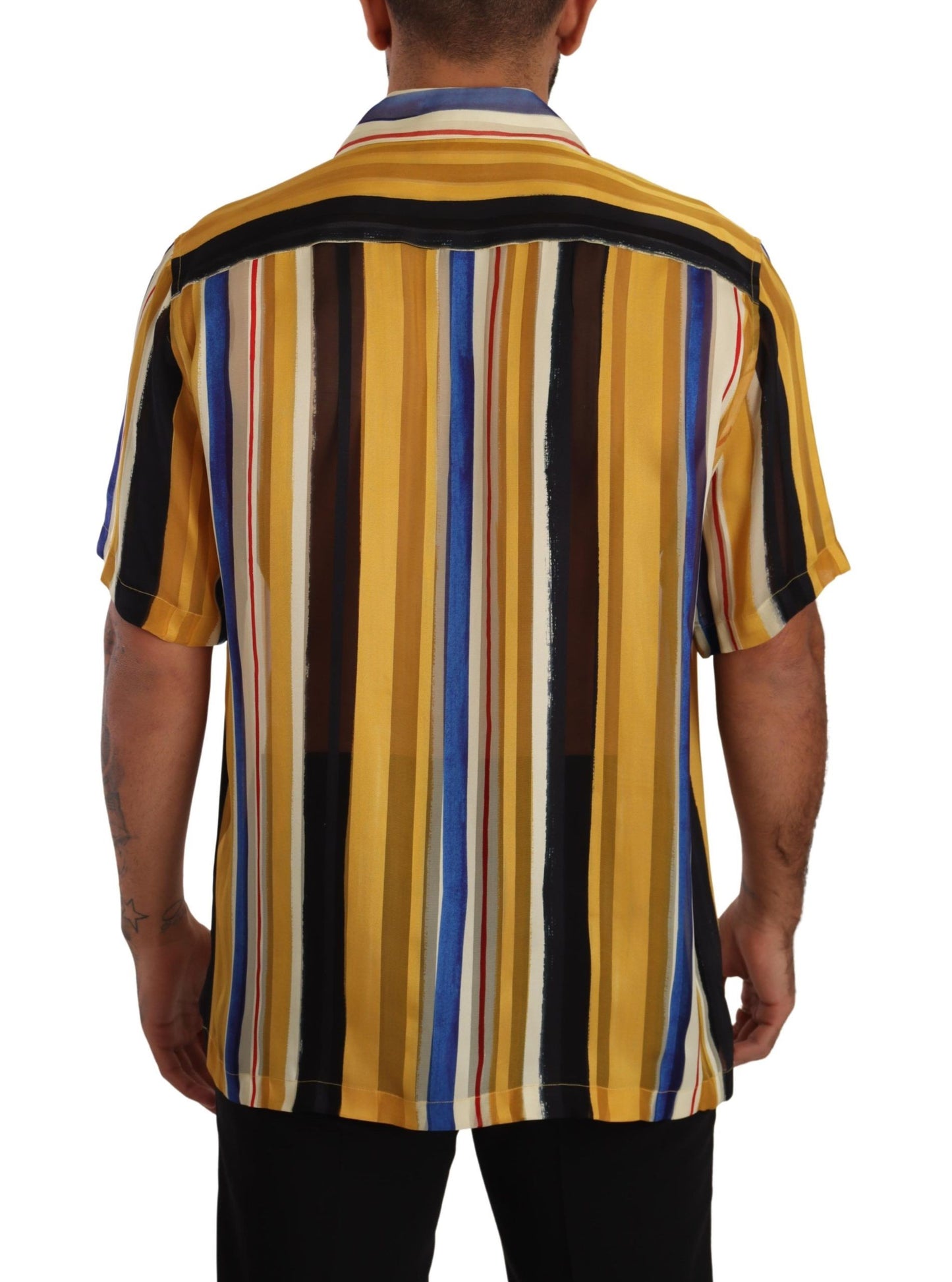 Chemise en soie à manches courtes rayée jaune de Dolce & Gabbana
