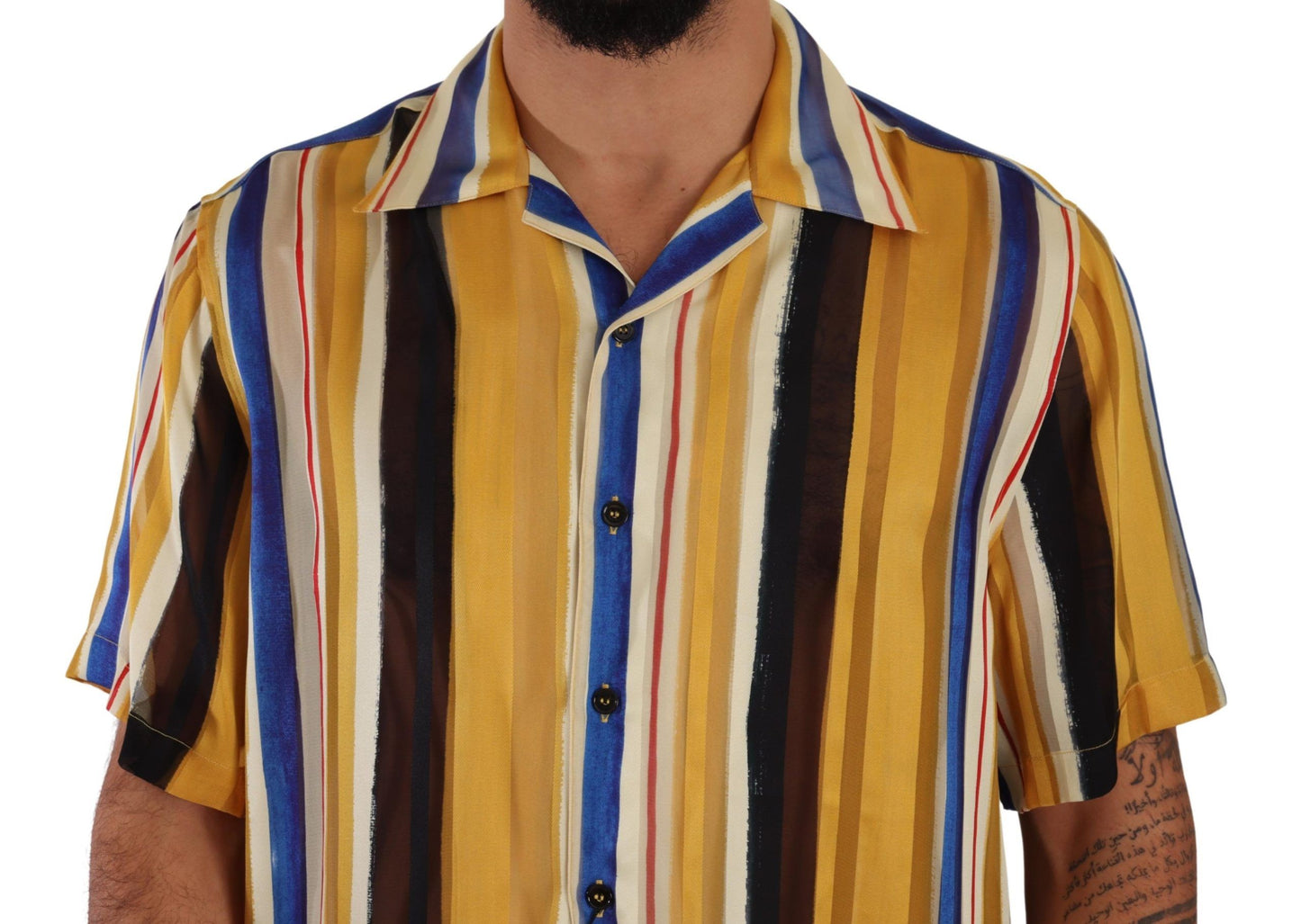 Chemise en soie à manches courtes rayée jaune de Dolce & Gabbana