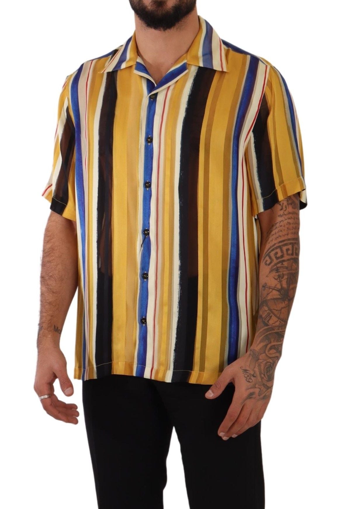 Chemise en soie à manches courtes rayée jaune de Dolce & Gabbana