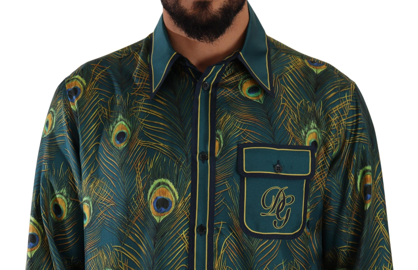 Chemise de pyjama en soie à imprimé plumes de paon Dolce & Gabbana pour homme