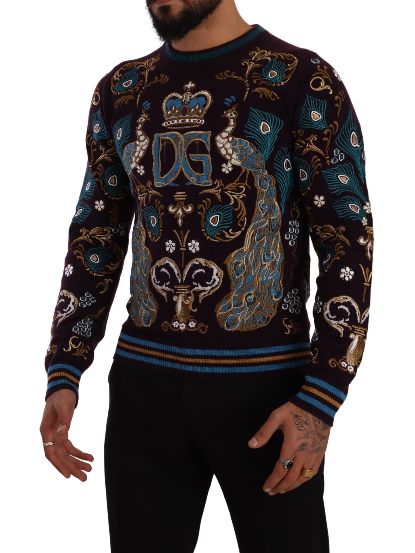 Pull en cachemire bordeaux brodé du logo DG de Dolce & Gabbana