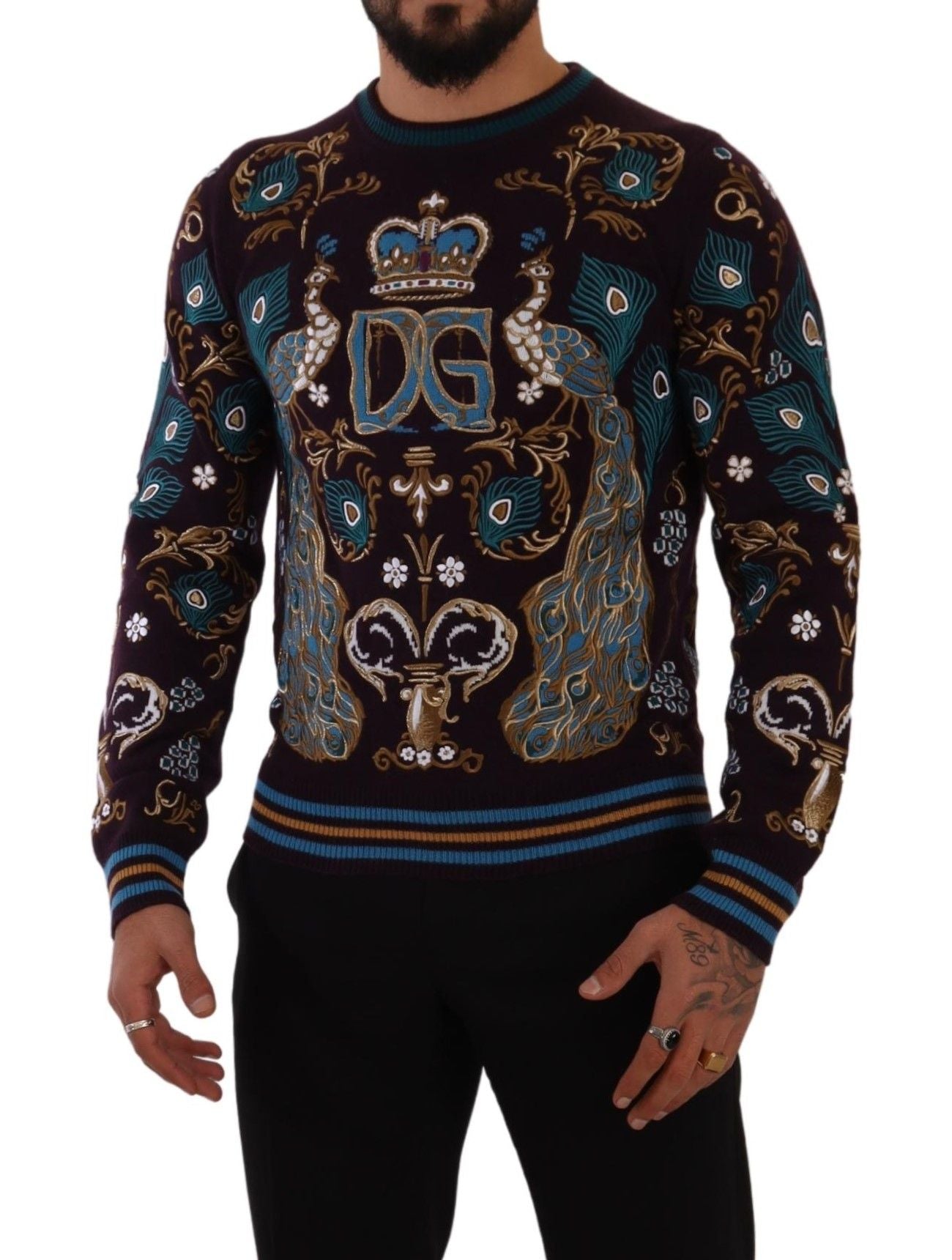 Pull en cachemire bordeaux brodé du logo DG de Dolce & Gabbana
