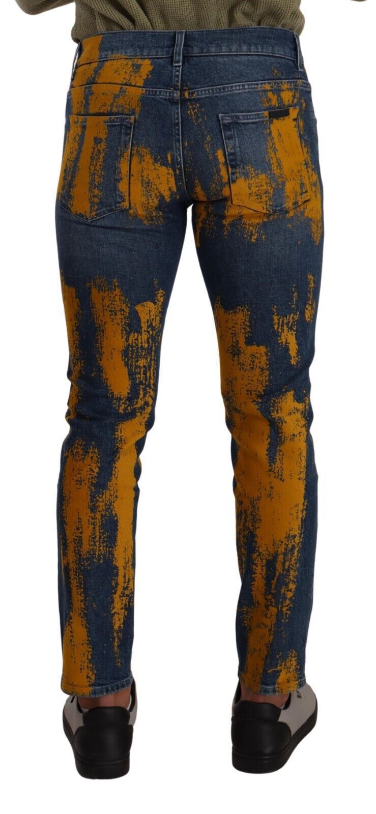 Jean skinny en coton pour homme, bleu et jaune, teinture délavée, Dolce & Gabbana