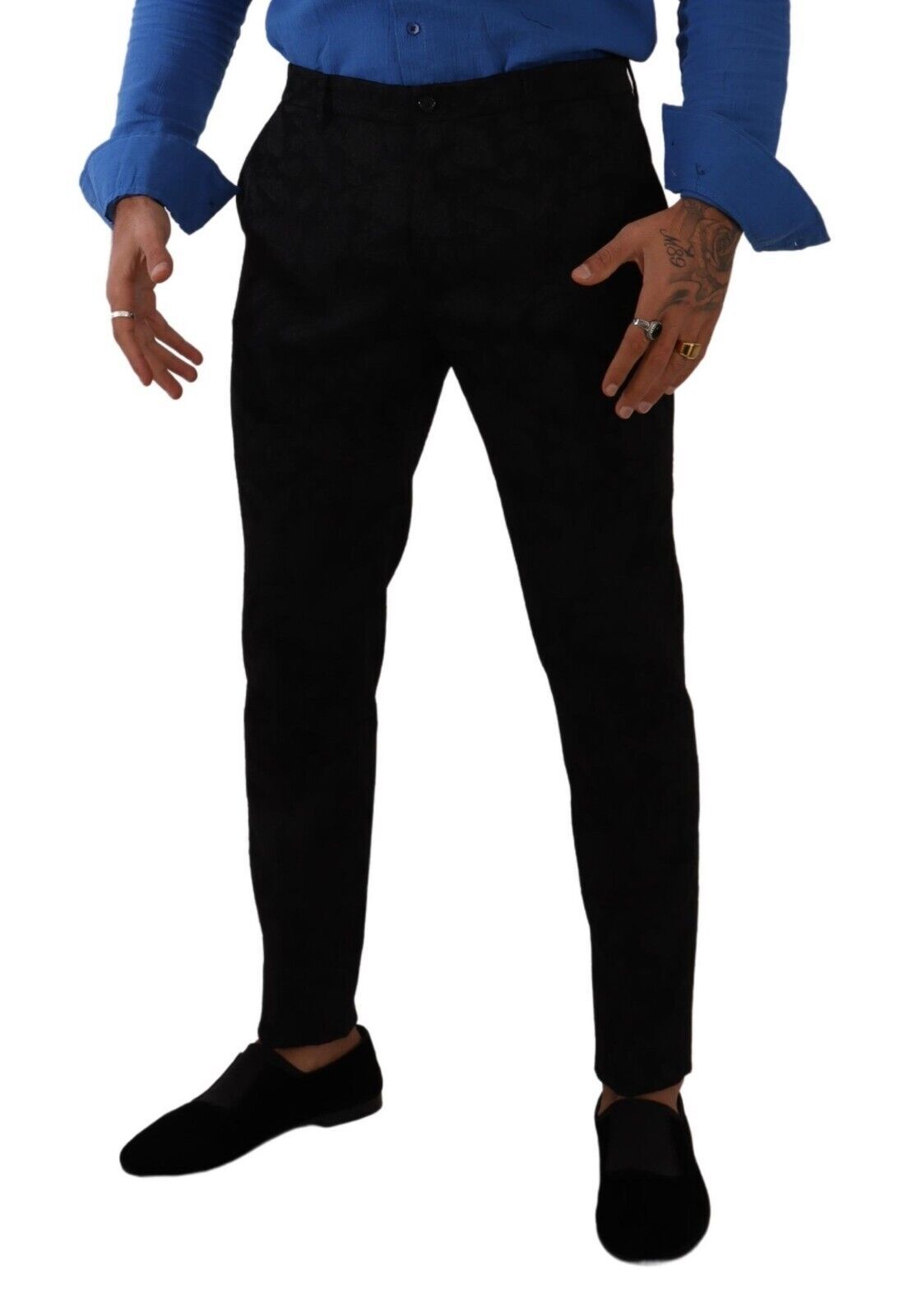 Pantalon tailleur slim noir en brocart de Dolce & Gabbana