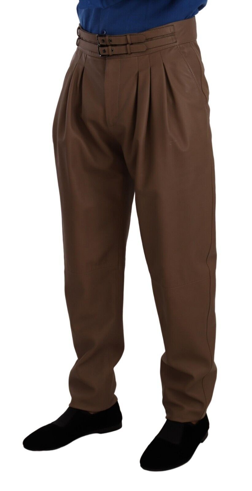 Pantalon taille haute en cuir marron à jambes évasées de Dolce & Gabbana