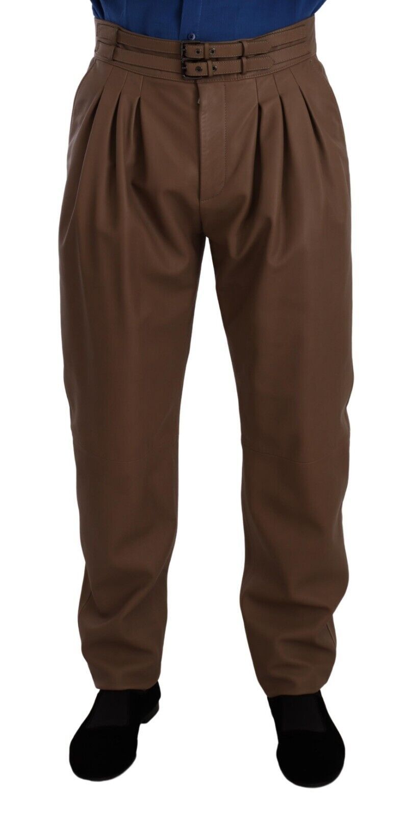 Pantalon taille haute en cuir marron à jambes évasées de Dolce & Gabbana