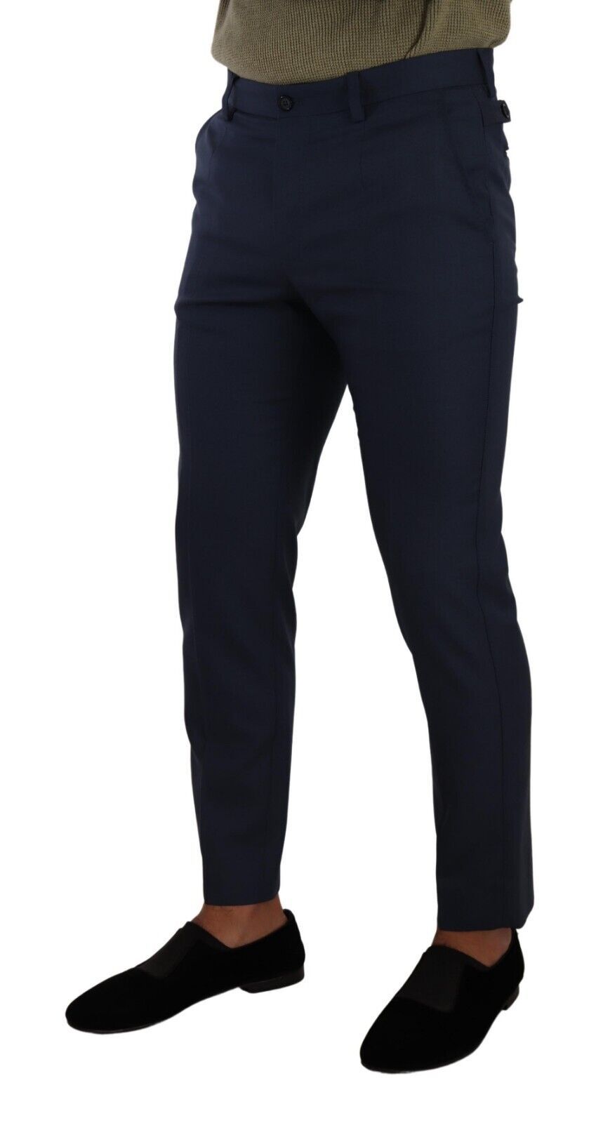 Pantalon tailleur slim en laine bleu foncé de Dolce & Gabbana