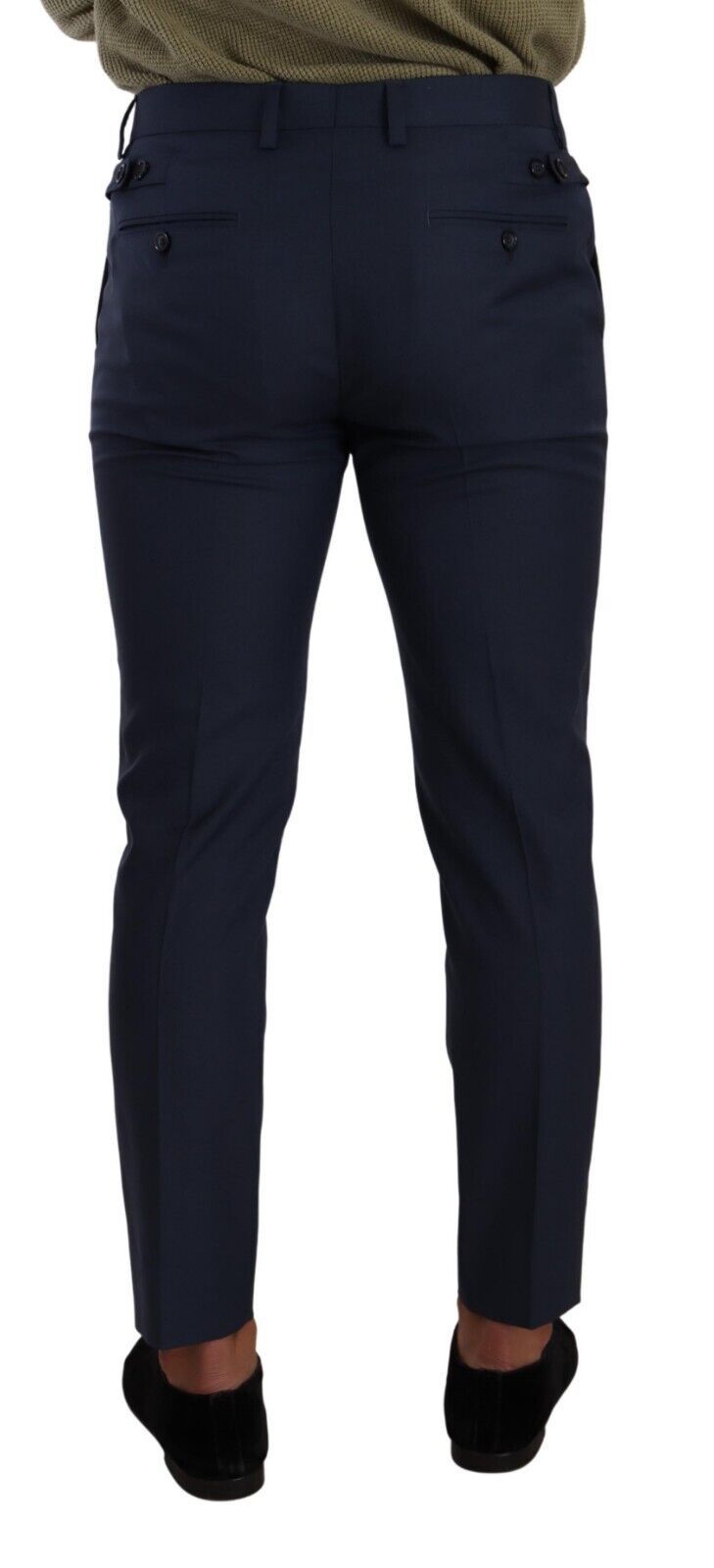 Pantalon tailleur slim en laine bleu foncé de Dolce & Gabbana