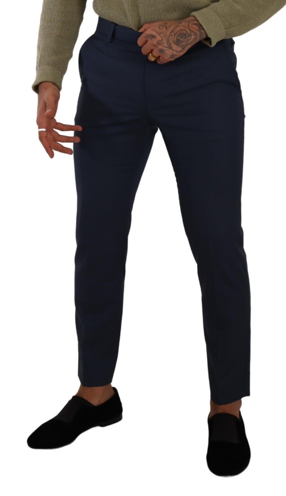 Pantalon tailleur slim en laine bleu foncé de Dolce & Gabbana